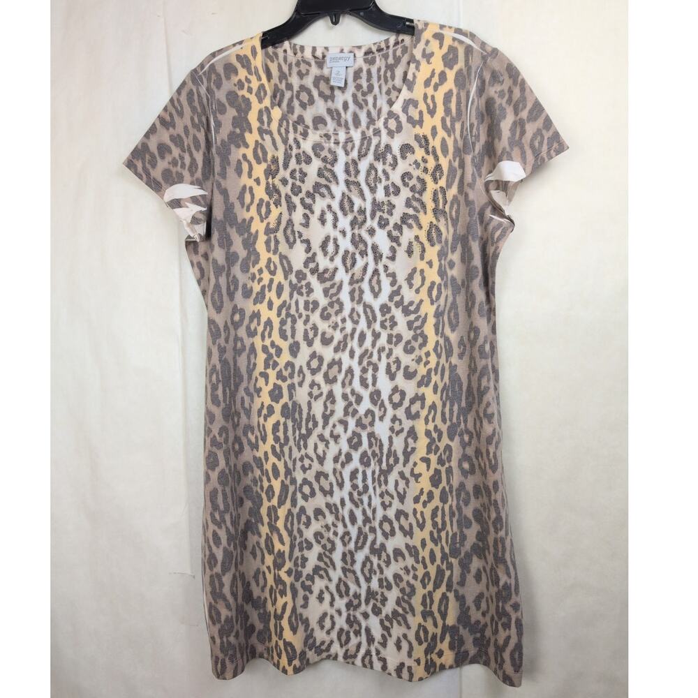 Chicos Zenergy brown cheetah print rhinestone dress Size 2/Large Glam Retro